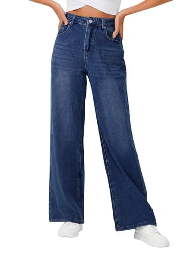 Genleck Womens Baggy Jeans Loose Petite Wide Leg High Rise Jean for Woman Boyfriend Y2K Pants Trendy (Dark Blue,10) - Image 1