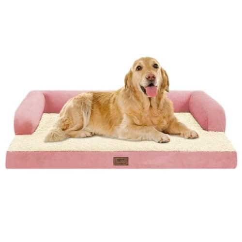 Large Dog Bed Orthopedic Washable Extra Pink XL XLarge Big Dog Bed with Washable Bolster & Memory Foam Couch Sofa - Waterproof with Removable Cover