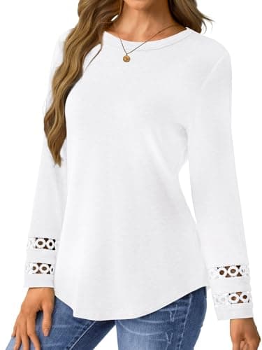 GKBK Womens Long Sleeve Tops Business Dressy Casual Blouses Crewneck Loose Fit Lightweight T Shirts Cute Work Tee Ladies Tunic 2025 Fall Winter Fashion Clothes Trendy Outfits White L - Thumbnail 3