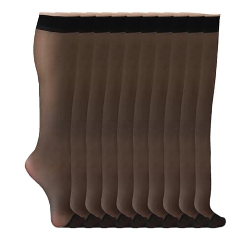 Hoxcaki Knee High Stockings for Women, 20D Knee High Socks with Reinforced Toes Sheer Nylons Socks for Women, 10 Pairs Black - Image 1