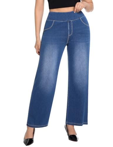 AVAMO Plus Size Jeans for Women Stretchy Wide Leg Pull On Sweatpant Jeans for Curvy Women High Waisted Baggy Denim Pants - Image 1