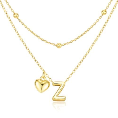 adoyi Easter Basket Stuffers Heart Initial Necklaces for Women Dainty 14K Gold Plated Heart Initial Necklaces Layered Letter Z Pendant Necklace Stack Birthday Valentines Gifts for Women Jewelry - Image 1