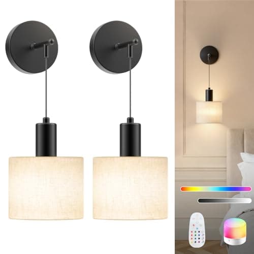 SAIMAND Battery Operated Wall Sconce Set of 2, Wireless Rechargeable Wall Lights with Remote Control, 9 Colors Dimmable LED Lamps, Modern Cordless Sconces for Bedroom Living Room Hallway(Black) - Image 1