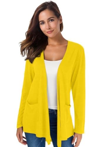 TownCat Womens Lightweight Cardigans Long Sleeve Open Front Casual Cardigan with Pockets (Yellow, M) - Image 1
