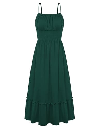GRACE KARIN Women's Summer Maxi Dress 2026,Smocked Ruched Bust Sundress with Adjustable Straps & Pockets Green S - Image 1