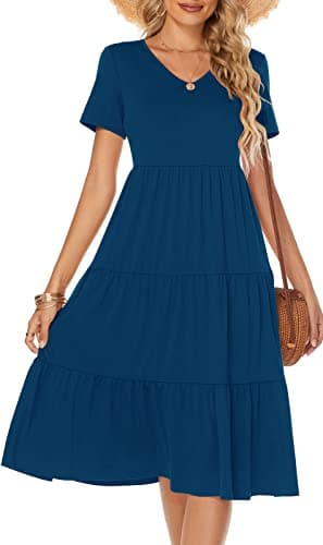 Berydress Summer Dresses for Women 2025 Short Sleeve V-Neck Casual Beach Cotton Tiered Midi Sundress (M, 6175-Deep Blue) - Image 1