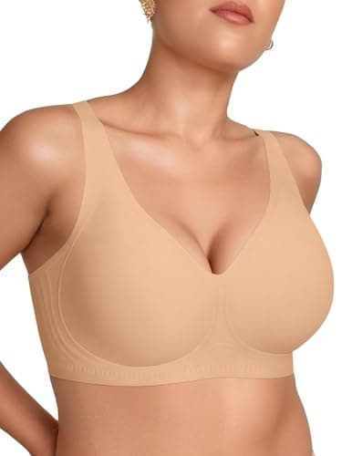 Vertvie 2026 Womens Wireless Jelly Bras Push Up Cup-Engineered Support Deep V Lift Bra Seamless No Underwire T-Shirt Bralette(Nude,40DDD) - Image 1