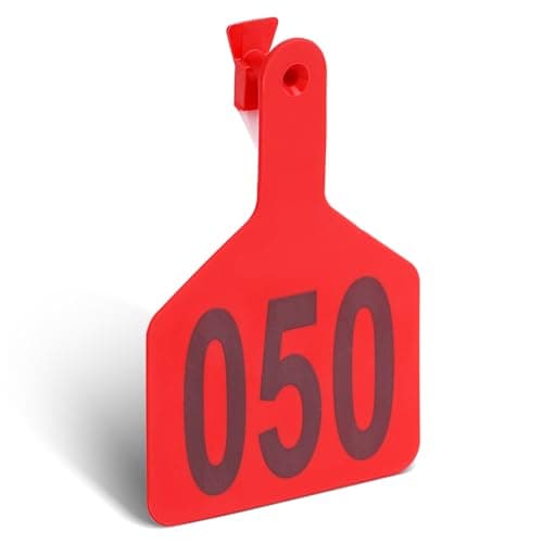 Cattle Ear Tags with 001-050 Numbers Large 1-Piece Z Livestock Ear Tags for Cow Goat Sheep Pig Calves Dog,Animal ID Identification Tag 4.4"x 3",Red - Image 1