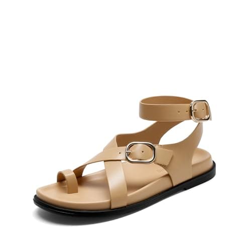 DREAM PAIRS Womens Strappy Sandals Flat Thong Comfortable Footbed PLatform Summer Fashion Vocation Shoes, Nude, 6 - Image 1