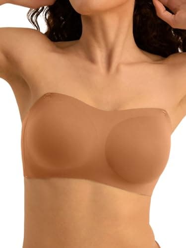Cuteio Wireless Strapless Bras for Women, S-2XL, Seamless Bandeau Bralette with Light Padding, Anti-Slip Tube Top Bra Coffee - Image 1