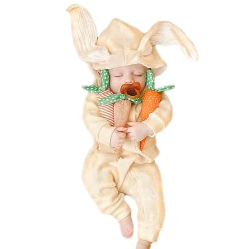 Simplee kids Animal Bunny Baby Easter Clothes Long Ear Rabbit Hoodie Romper with Zipper Light Yellow 18-24 Months - Image 1