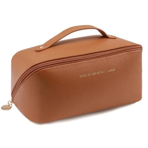 LSLCQW Makeup Bag, Portable Cosmetic Bag, Large Capacity Travel Makeup Case Organizer, Black For Women Toiletry Bag for Girls Traveling With Handle and Divider (Brown) - Image 1