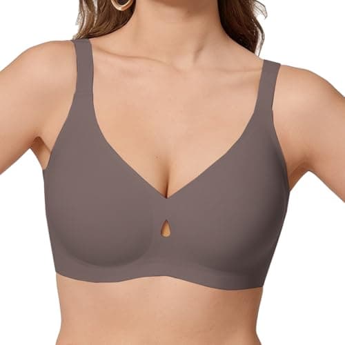 COCOMARTS Jelly Bras for Women No Underwire Seamless Push Up Bra Full Support Comfort Bralettes Wireless Plunge Everyday Bra Coffee X-Large - Image 1