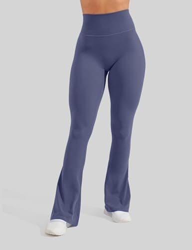 Unthewe High Waisted Flare Leggings for Women Tummy Control Butt Lifting Workout Yoga Wide Leg Pants(U923-Slate Blue-L) - Thumbnail 2