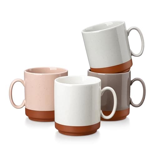 MALACASA 12oz Ceramic Coffee Mugs Set of 4, Stackable Coffee Cups with Straight-Sided Design, Mugs for Coffee, Latte, Tea, Hot Chocolate, Cappuccino and Cocoa, Microwave & Dishwasher Safe, Multicolor - Image 1