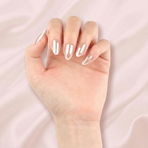 French Tip Press On Nails Acrylic - Short Almond Fake Nails Press ons, Reusable Glossy 30 Nail Kit with Glue, Adhesive Tabs, File, Manicure Stick, Prep Pad for Salon Quality or Fall Style - Thumbnail 4