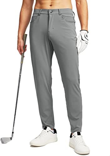 Men's Stretch Golf Pants with 6 Pockets Slim Fit Dress Pants for Men Travel Casual Work (Light Grey, L) - Image 1