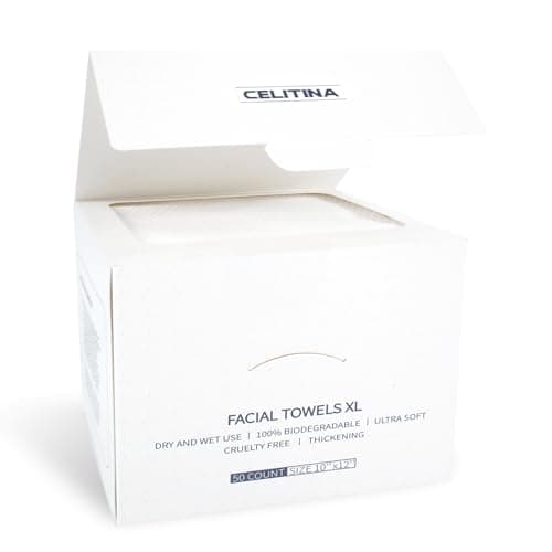Celitina Towels XL, 100% Biobased Face Towel, Disposable Face Towelette, Thick Face Towel for Sensitive Skin, Makeup Remover Dry Wipes, Ultra Soft, Gentle Facial Cleansing Cloths1 Pack, 50 Ct - Image 1