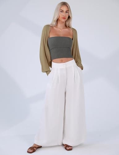 Totatuit Women's Y2K Shrug Sweater Knit Open Front Crop Cardigan Long Sleeve Short Bolero Shrugs for Dresses Camel - Thumbnail 5