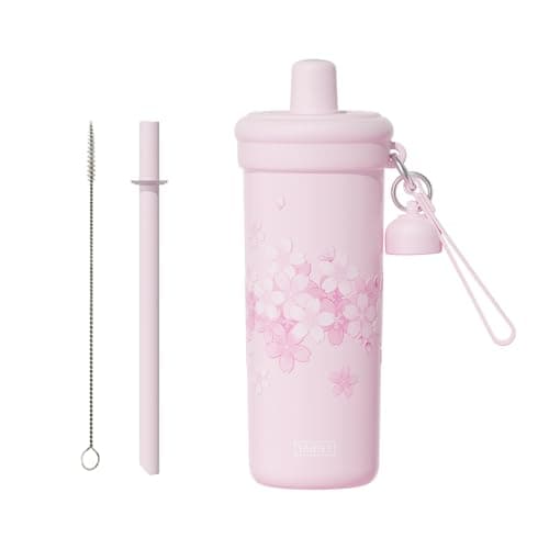 Yanis3 20 oz Thermo Cup with Straw, Thermal Insulated Car Cups with Hand Strap, Stainless Steel Cups with Leak-Proof Lid, Insulated Tumbler Ideal for Office, Travel, Outdoor Use (Pink Sakura)