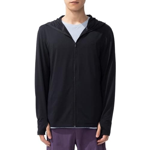 BENEUNDER Men's UPF 50+ Sun Protection Lightweight Hoodie Jacket Long Sleeve Active Sun Shirts for Outdoor Hiking Workout Black - Image 1