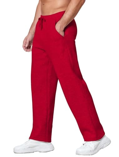 Deyeek Mens Sweat Pants Open Bottom Joggers Sweatpants with Pockets Fleece Sweatpants for Men Sweats Thick Red Sweatpants - Image 1