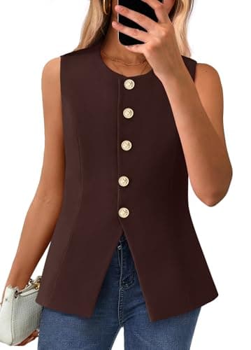BTFBM Summer Sleeveless Blazer Vest For Women Dressy Button Down Round Neck Business Casual Outfits Work Suit Vests Tops(Brown, X-Small) - Image 1