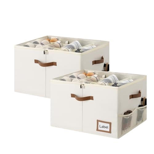 StorageWorks Shoe Organizer for Closet, 2 Pack Shoe Storage Boxes with Clear Lid, Stackable Shoe Storage Organizer for Sandals and Slippers, Fabric Shoe Bins for Closet, Holds 16–32 Pairs, Beige - Image 1