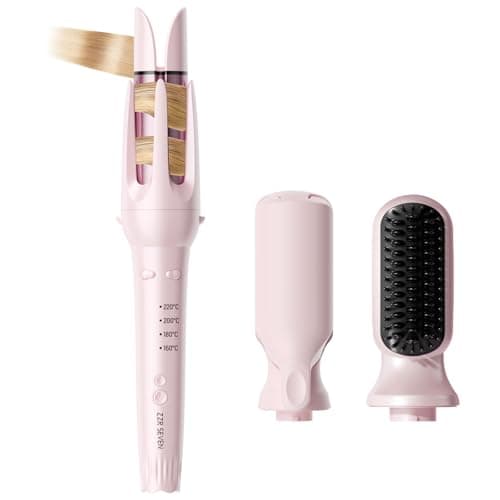 ZZR SEVEN 3 in 1 Automatic Curling Iron with 1.25 Barrel, Hair Crimper, Straightening Comb, 3 in 1 Hair Curler Tools, Rotating Curling Iron with 4 Temp, 10S Fast Heating, Dual Voltage (Pink, 3 in 1) - Image 1