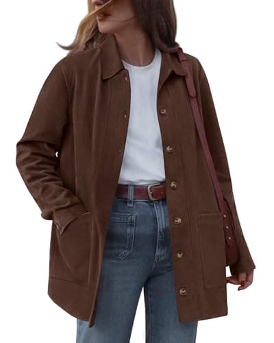 BTFBM Faux Suede Jacket Women Fall Fashion 2026 Leather Jackets Long Sleeve Button Down Winter Coats Shackets Outerwear(Coffee, Medium) - Image 1