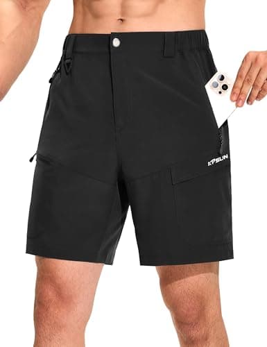 KPSUN Men's 7" Hiking Cargo Shorts Lightweight Quick Dry Tactical Golf Shorts with Zipper Pockets for Fishing Camping Work(Black XL) - Image 1