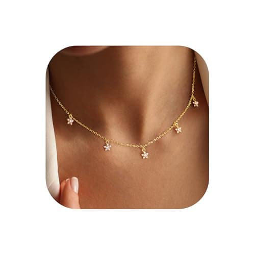 Ursteel 14K-Gold-Plated Flower Necklace for Women, Dainty 14K-Gold-Plated Necklace for Women Non Tarnish Station Necklaces Cubic Zirconia Flower Jewelry Wedding Prom Bridesmaids Gifts - Image 1