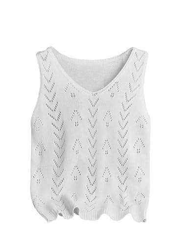 SHEWIN Womens Summer Tops Beach Vaction Clothes Sleeveless Crochet Sweater Vest Casual Cute Tank Tops V-Neck Knit Pullover Spring Summer Outfits 2026 White Size S - Image 1