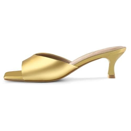 Athlefit Gold Kitten Heels for Women Square Open Toe Low Heels Slip On Comfortable Dress Heeled Sandals Party Shoes Size 6.5 - Thumbnail 3