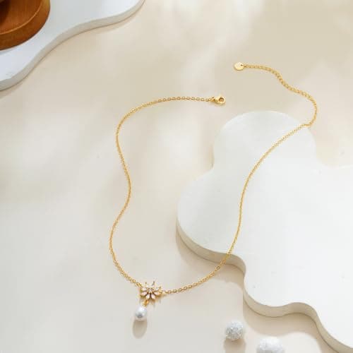 Decholly Gold Pearl Necklaces for Women Trendy, 14K Gold Plated Dainty Necklace Simple Pearl Necklaces for Women Trendy Wedding Birthday Jewelry - Thumbnail 5