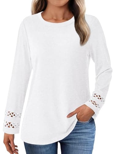 GKBK Womens Long Sleeve Tops Business Dressy Casual Blouses Crewneck Loose Fit Lightweight T Shirts Cute Work Tee Ladies Tunic 2025 Fall Winter Fashion Clothes Trendy Outfits White L - Image 1