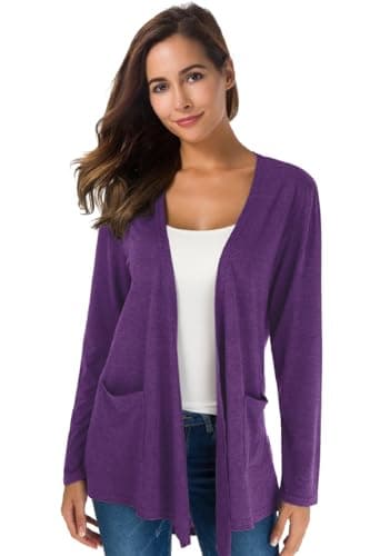 TownCat Womens Lightweight Cardigans Long Sleeve Open Front Casual Cardigan with Pockets (Purple, XL) - Image 1