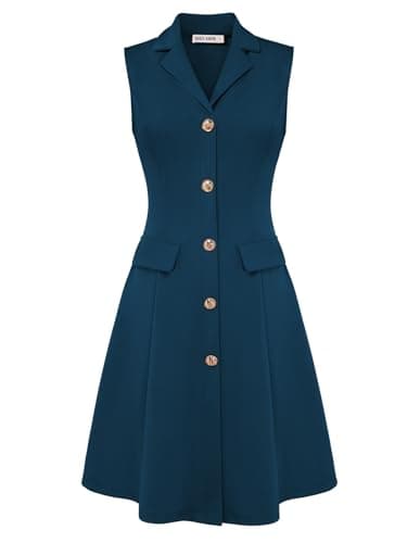 GRACE KARIN Women Business Work Dress Summer Sleeveless Dress A Line Dress Peacock Blue L - Image 1