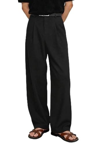 Heyfanee Linen Pants Men Black Casual Loose Fit Summer Beach Pants Men Elastic Waist 34 - Image 1