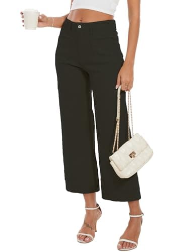 DAOAO Cropped Jeans for Women High Waisted Stretchy Wide Leg Jeans Woman Denim Pants Trendy Black S - Thumbnail 5