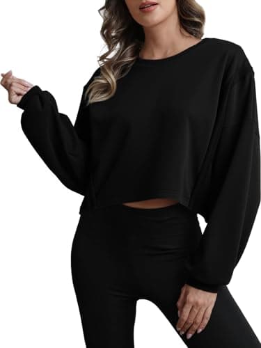 ALPSWARE Womens Crop Sweatshirts Workout Tops Trendy Oversized Crewneck Crop Pullovers Fashion Loose Shirt Black - Image 1