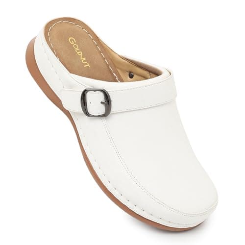 Goldnut Women's White Closed Toe Clogs Mules Comfortable Clogs with Arch Support Buckle Lined Slip On Mules Sandals for Woman Size 10 - Image 1