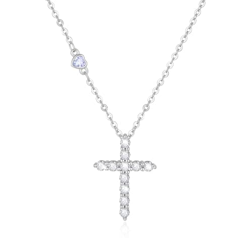 Juvux Birthstone Cross Necklace for Women, 925 Sterling Silver Cross Pendant Necklace with June Birthstone Cubic Zirconia Heart Charm, Dainty Christian Faith Birthday Gift Jewelry for Women