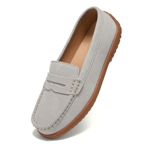 BEAUSEEN Women's Penny Loafers Slip-On - Lightweight Breathable Suede Driving Moccasins,Cute Business Casual Dress Shoes for Work & Travel Beige, 9.5 US - Image 1