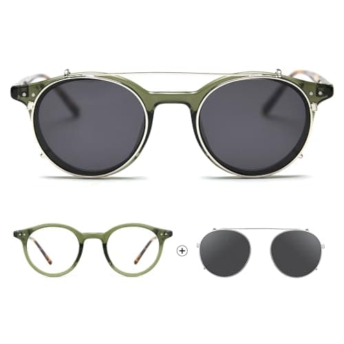 Cyxus Clip On Blue Light Blocking Glasses for Men Women, Round TR90 Metal Frame Eyeglasses with TAC Sunglasses Lens, UV Protection P1341B31 - Image 1