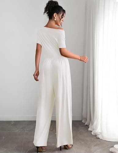 LOOKBOHO Womens Jumpsuit High Waist One Piece Jumpsuits Off the Shoulder Wide Leg Rompers Jumpsuits for Party Date Club - Thumbnail 3