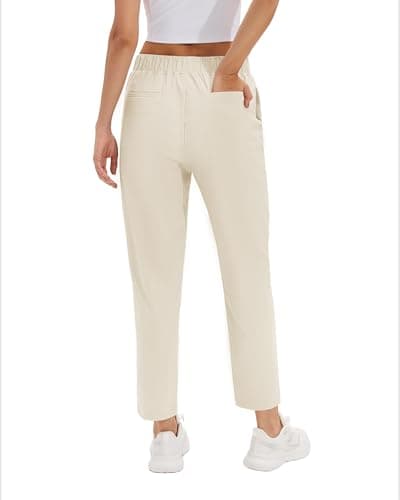 Stelle Women's Dress Pants Stretchy High Waisted Work Pants for Women 7/8 Ankle Tapered Slacks for Business Casual, Golf, Teacher White Beige Medium - Thumbnail 2