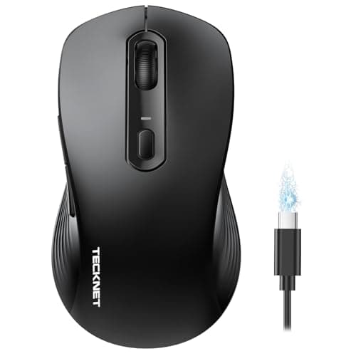 TECKNET Rechargeable Bluetooth Mouse, [ USB + BT5.0 + BT3.0 ] Wireless Mouse, Ergonomic Design, Silent Click, 6-Level 4800 DPI Wireless Mice, 3-Device Switching for Laptop, Computer, iPad, MacBook - Image 1