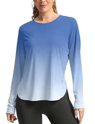 Women's Sun Shirts UPF 50+ Long Sleeve UV Protection Shirt Lightweight Quick Dry Workout Hiking Tops for Women(Blue/White Gradient,L) - Image 1
