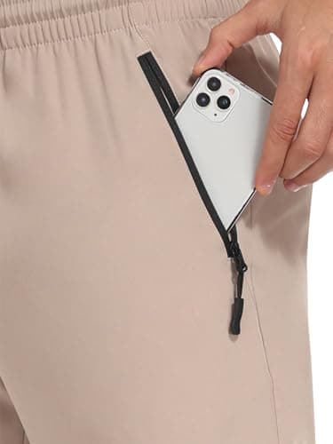 Mens Hiking Pants Sweatpants Joggers with Zipper Pockets Waterproof Quick Dry Lightweight UPF 50+ Cargo Elastic Waist Drawstring Casual Work Athletic Workout Khaki XL - Thumbnail 5